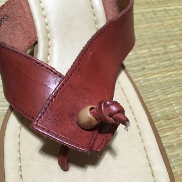 Vintage 90s Leather thong Wedge Sandal - Merlot Red - Size 10 - Picture 6 of 13